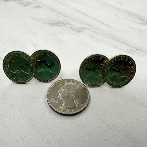 Vintage Queen Elizabeth 1953 1 Cent Canadian Coin Earrings Pair Screw Back - Picture 6 of 10